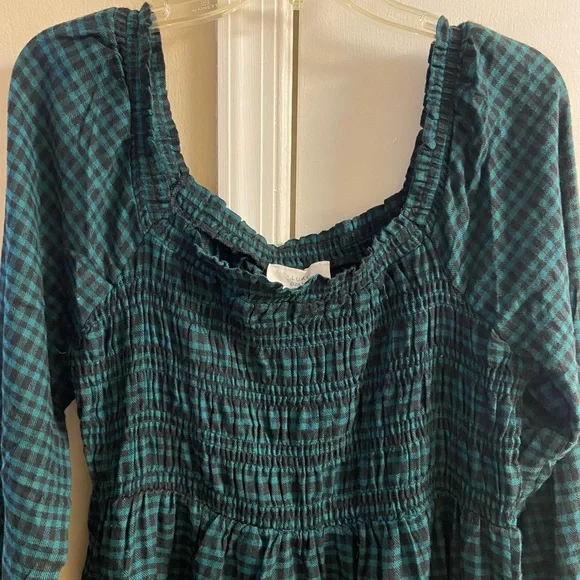 Lucky brand pacific plaid green black smocked long sleeve dress flannel XL NWT - Picture 4 of 9